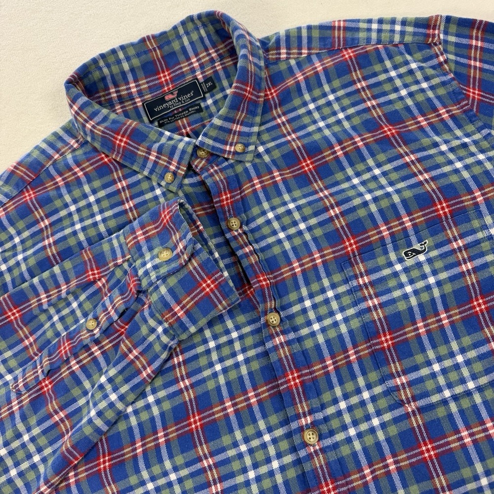 Vineyard Vines Slim Fit Tucker Shirt Men's XXL Plaid Blue Long Sleeve Flannel